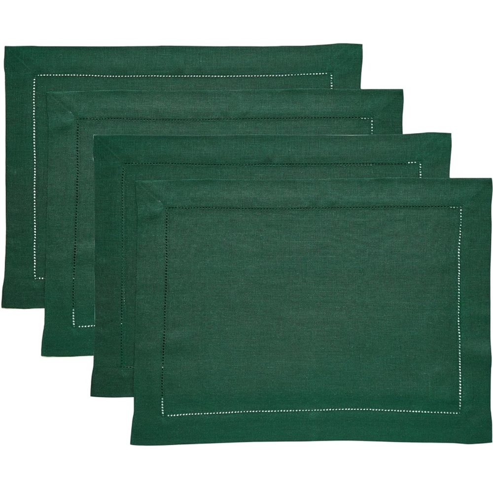 COPY - Set of 4 European flax linen Hemstitch placemats 14x19 rainforest green